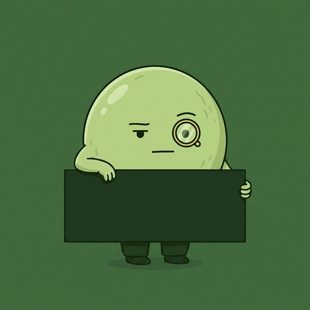 Deadpan melon character holding a sign with contract address